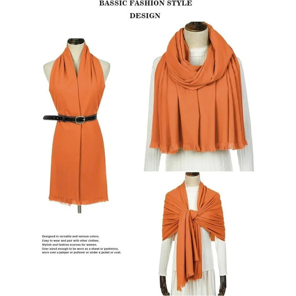 Swat Pany Scarf For Women Winter Pashmina Shawls For Women Wedding Shawls-Ornge - Picture 5 of 7